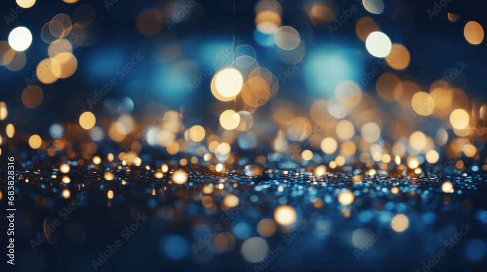 Glitter vintage lights background. Elegant abstract background with bokeh defocused lights.  Christmas and New Year holiday concept.