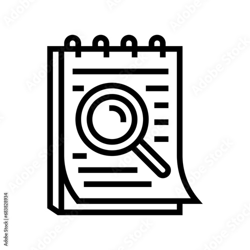 notepad search magnifying glass line icon vector. notepad search magnifying glass sign. isolated contour symbol black illustration