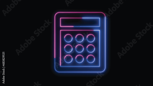 Hyperrealistic  Neon Calculator Symbol in trendy stylish colors.Futuristic technology