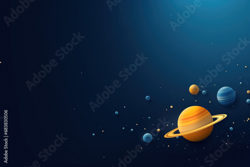 Planets on dark blue background  cosmic landscape  3D illustration. Banner with copy space