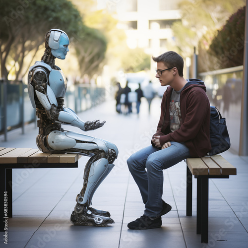 humanoid robot talking with a male human