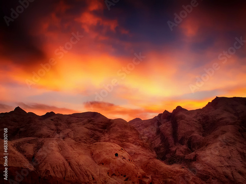Mountains of Eastern Sinai. and burning sunset © vlad61_61
