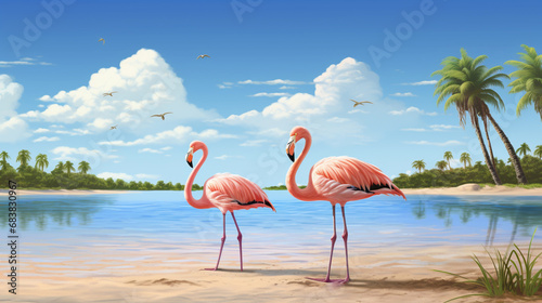 pink flamingo couple. Exotic bird. Couple of pink flamingos in love day, valentine. generative ai
