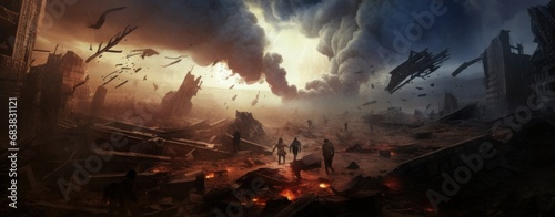 The doomsday scene of a catastrophe, digital illustration, Generative AI
