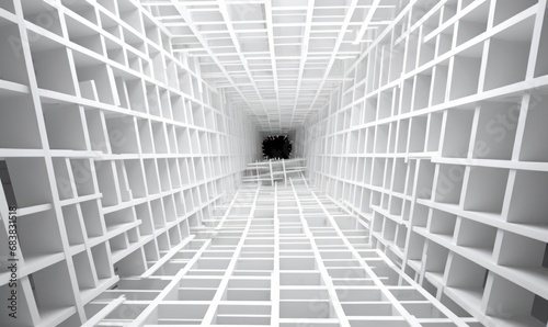 White Twisted Geometric Tunnel made of Cubes with inverted Edge Color, Generative AI photo