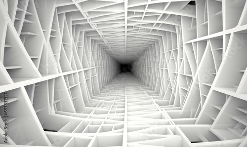 White Twisted Geometric Tunnel made of Cubes with inverted Edge Color, Generative AI