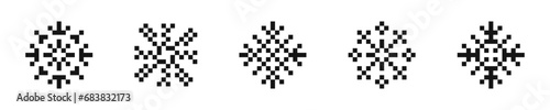  Pixel snowflakes icon collection. Pixel art snowflake icon set. Flat black snowflake icons. photo