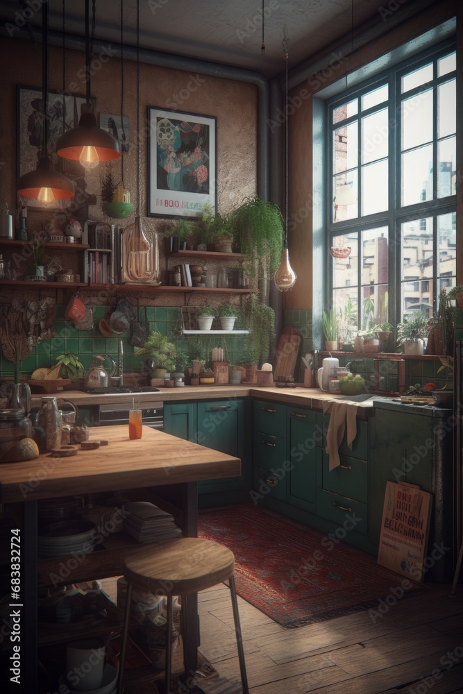 Bohemian style kitchen interior in appartment Bohemian style kitchen interior in appartment