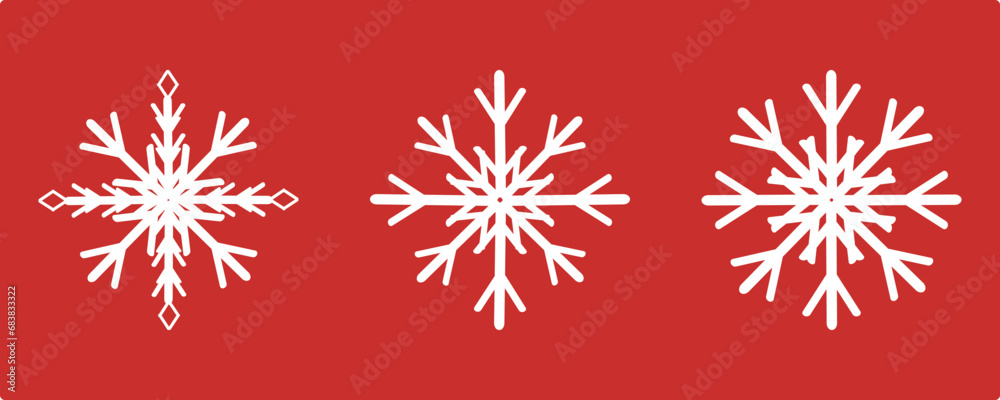 Snowflakes icon set on red background vector. Snowflakes icon set on red background vector.
