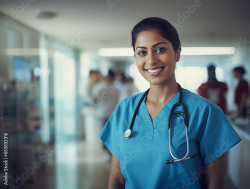 portrait of a indian nurse standing in hospital