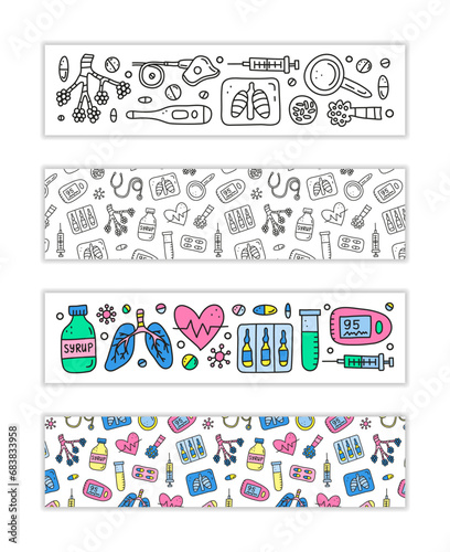 Banners with doodle pneumonia icons.
