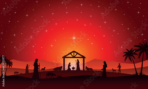 Christmas Nativity Scene in the desert at night