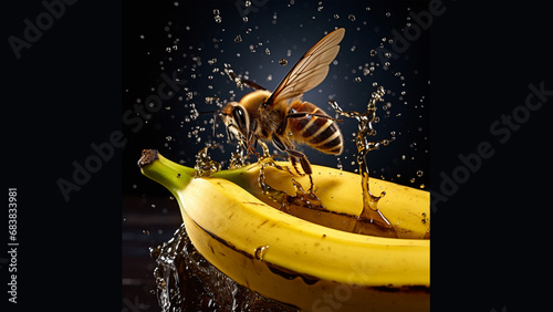 hi res photography of banana with fly on it photo