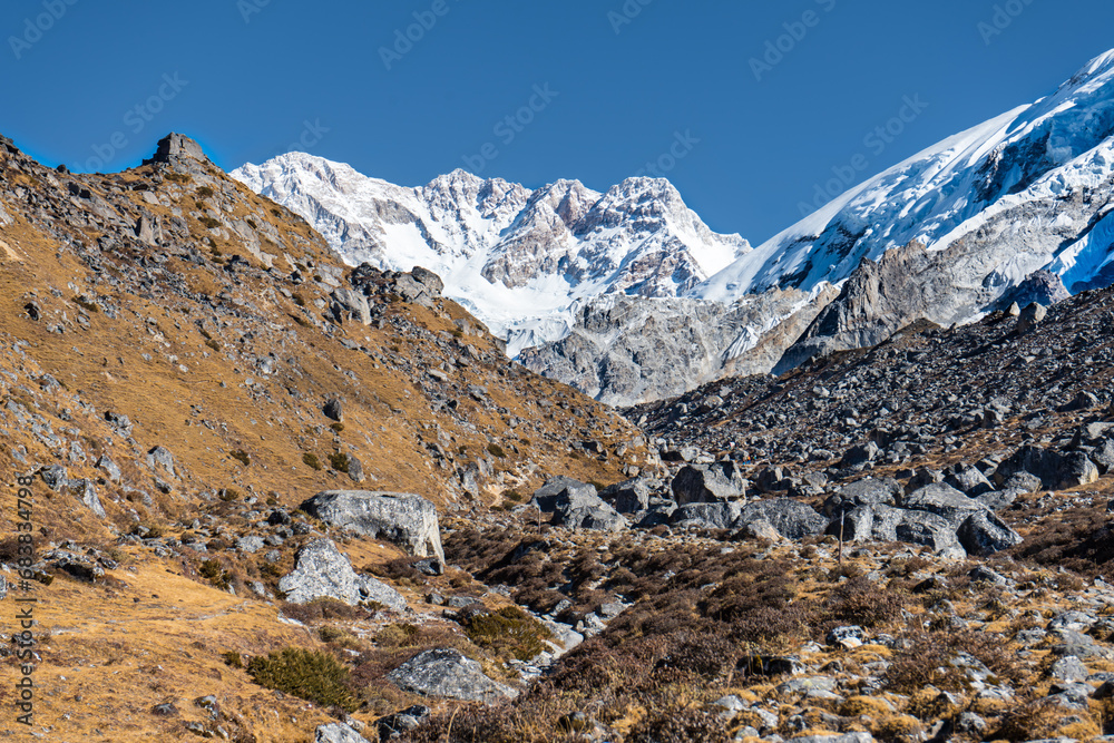 Himalaya View from Oktang of Kanchenjunga Base Camp South Trekking in Nepal