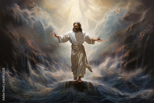Mural of Jesus walking on water, calming the storm