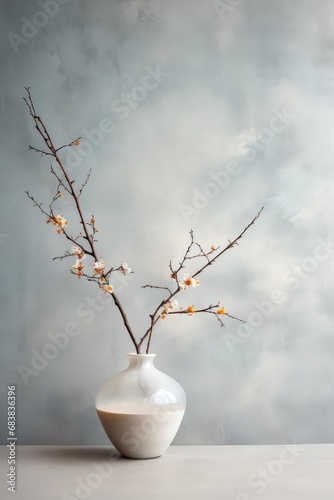 Decorative twig in bloom in a glass vase