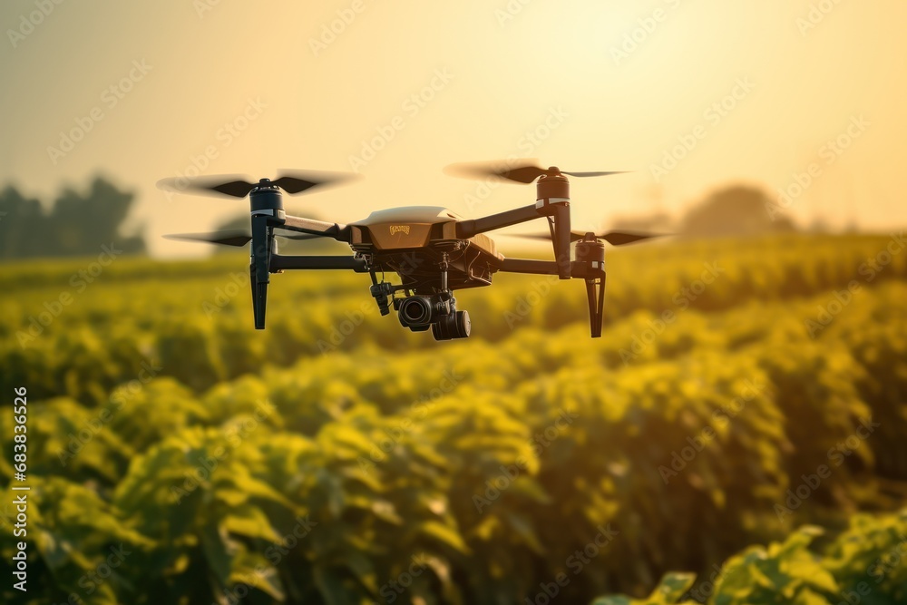 Smart agricultural drone monitoring crops, precision farming concept Smart agricultural drone monitoring crops, precision farming concept
