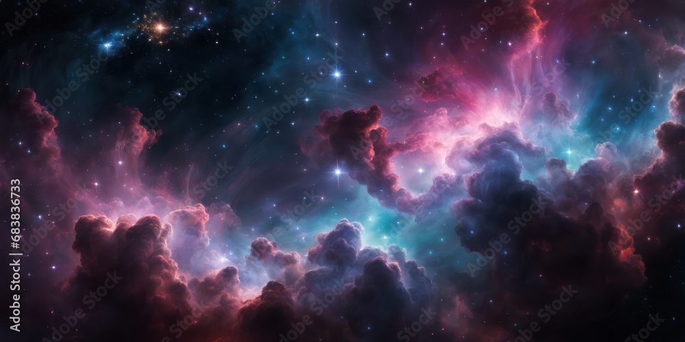 Colorful cosmic nebula veiled in space dust, a celestial spectacle. Fantastic space nebula with glowing cosmic clouds on black background. Universe, stars and galaxies clusters of fantastic worlds Colorful cosmic nebula veiled in space dust, a celestial spectacle. Fantastic space nebula with glowing cosmic clouds on black background. Universe, stars and galaxies clusters of fantastic worlds