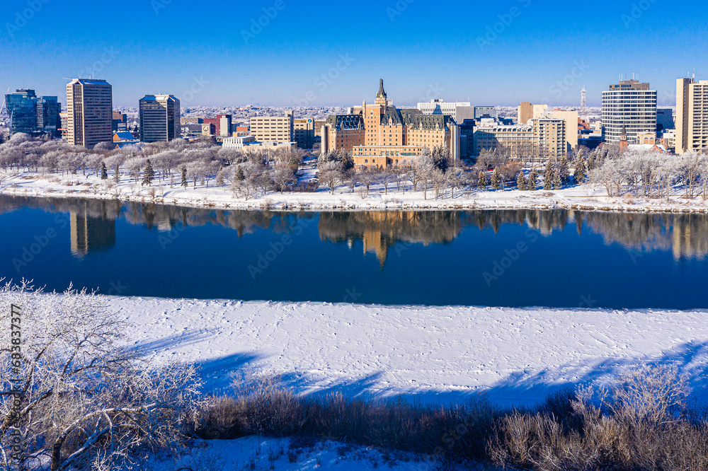 Winter Downtown Saskatoon Aerial View