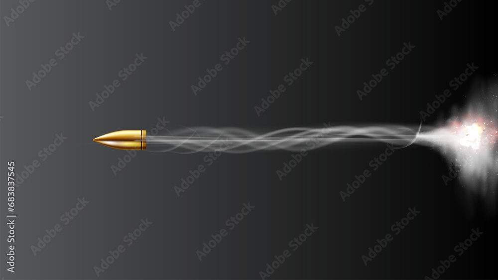 The second the bullet fired abd explodes. Bullet trajectory illustration wallpaper.  - obrazy, fototapety, plakaty 