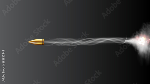 The second the bullet fired abd explodes. Bullet trajectory illustration wallpaper.  photo