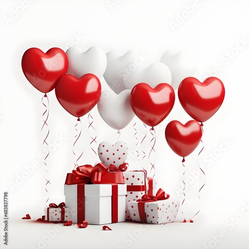 gift box with balloons and hearts