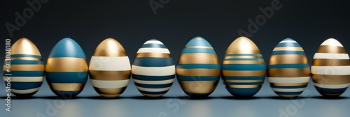 Easter eggs decorated with a golden pattern.