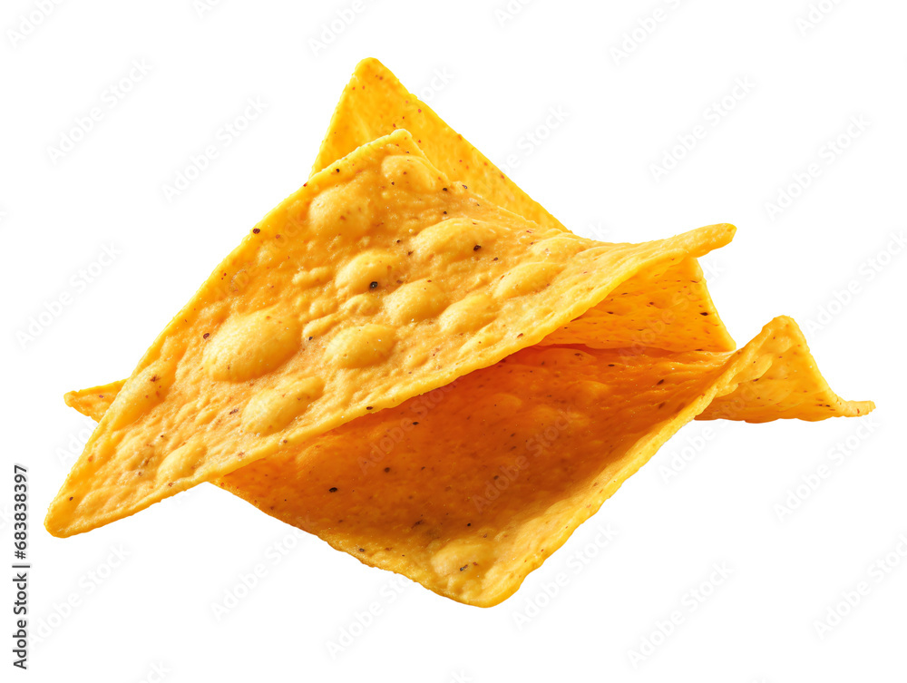 Crispy Single Nacho Chip, isolated on a transparent or white background