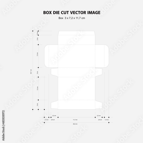a die cut box 3x7,2,11,7 cm - tracciato vettoriale di  fustella per scatola photo