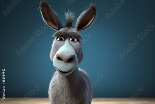 Donkey with wooden signboard in the desert. 3d illustration