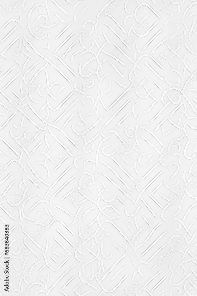 Embossed Swirls on White Wall. Seamless white plaster texture with elegant embossed swirl patterns