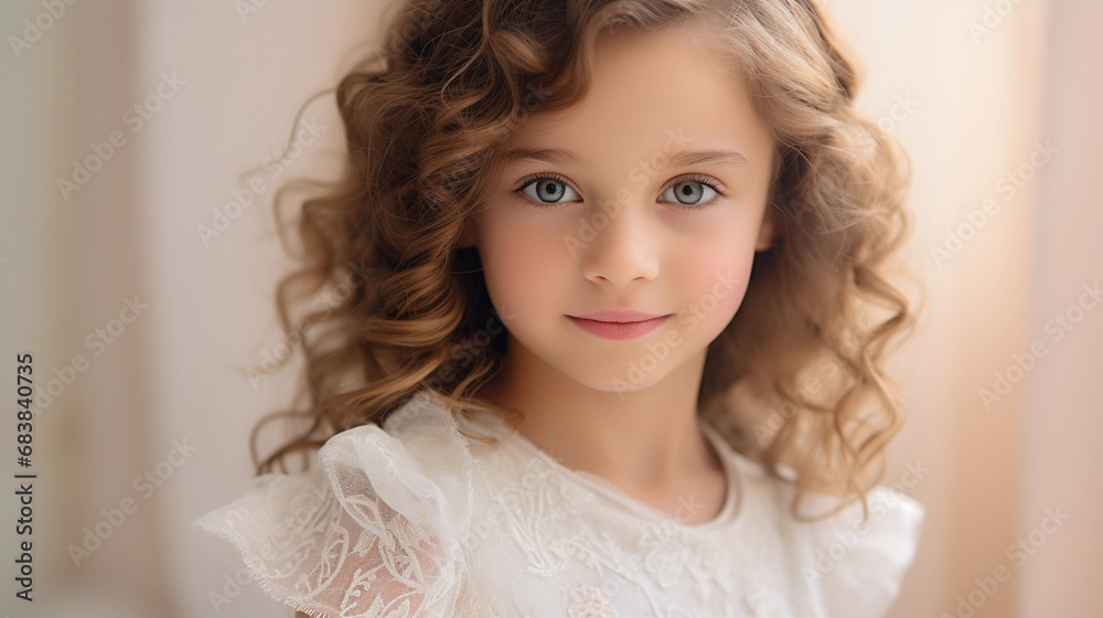 Child portrait with a whimsical touch, softbox for even, diffused lighting, pastel tones, gentle smile Child portrait with a whimsical touch, softbox for even, diffused lighting, pastel tones, gentle smile