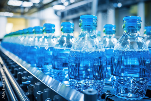 production of drinking water in plastic bottles in the workshop, the process of producing bottled water