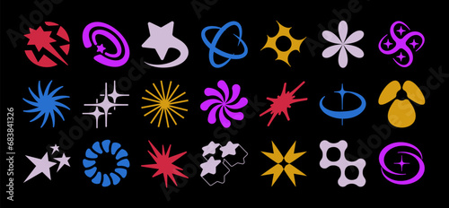 Retro colorful Y2K elements. Universal shapes for design, projects, posters, banners and business cards. Elements collection