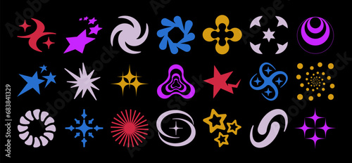 Retro colorful Y2K elements. Universal shapes for design, projects, posters, banners and business cards. Elements collection