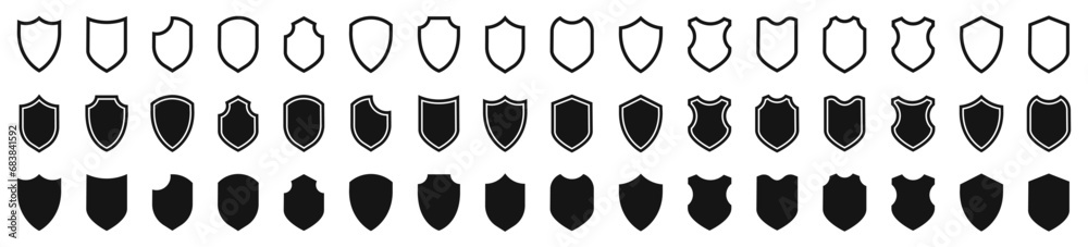 Shield icons set. Shield vector icons. Protection symbols collection. Shield silhouette collection. Shield icons set. Shield vector icons. Protection symbols collection. Shield silhouette collection.