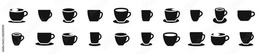 Coffee cup icons. Cup silhouette collection. Hot drink icon set. Silhouette style cup vector icons. Coffee cup icons. Cup silhouette collection. Hot drink icon set. Silhouette style cup vector icons.