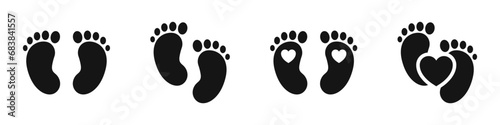 Baby footprint silhouettes. Baby feet  vector icon. Newborn barefoot icons. photo