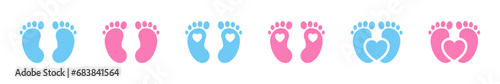 Baby footprint icon collection. Baby feet  vector icon. Newborn barefoot icon set. photo