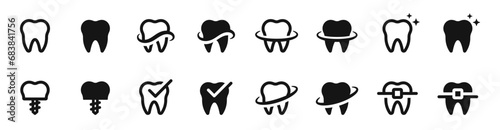 Tooth vector icon collection. Clean teeth icons. Teeth icon set. Tooth care symbols.