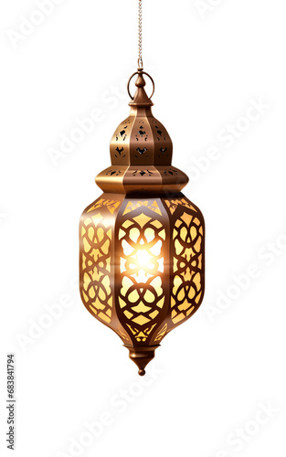 Ramadan kareem arabic lantern with candlelight. Muslim holiday, Islamic ramazan fasting on isolated transparent background.
