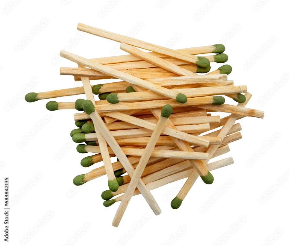 A bunch of matches on a white background. View from above. Matches isolate
