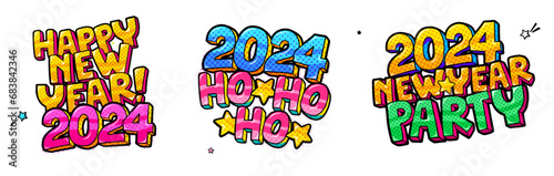 Happy New Year message in pop art style 2024.