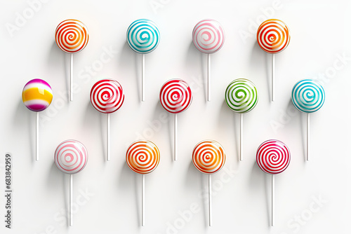 Colorful lollipops on white background photo