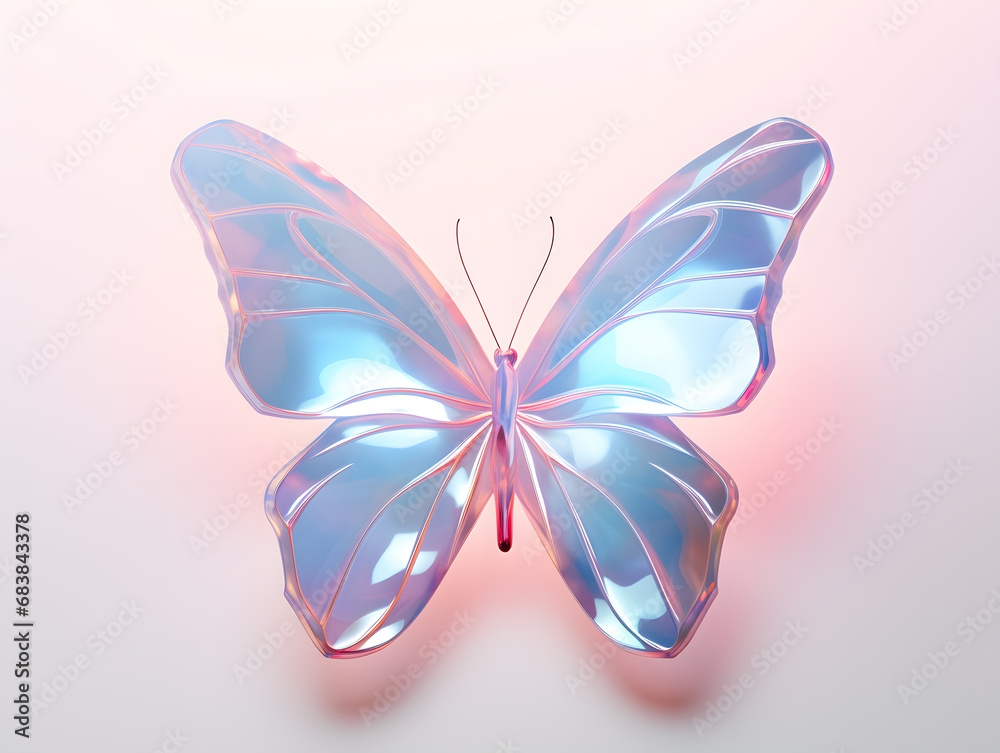 Illustration of a colourful crystal glass butterfly on a clean background. 3d rendering. Illustration of a colourful crystal glass butterfly on a clean background. 3d rendering.