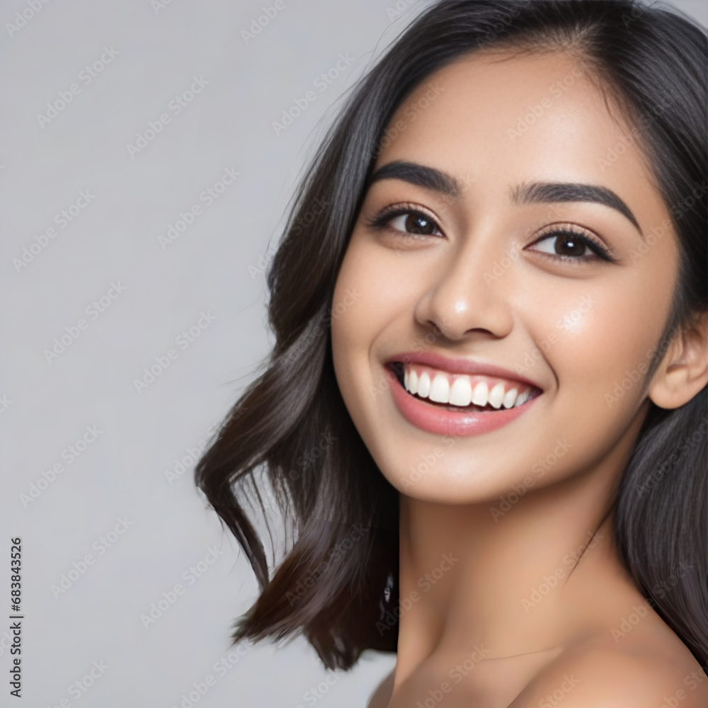Beautiful Asian Indian Model Radiates Confidence with a Brilliant Smile in this Dental Ad, Featuring Impeccably Clean Teeth on a Crisp White Background Beautiful Asian Indian Model Radiates Confidence with a Brilliant Smile in this Dental Ad, Featuring Impeccably Clean Teeth on a Crisp White Background