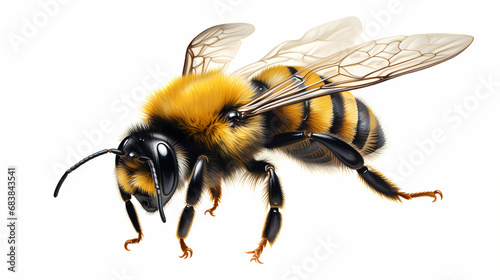 Stunning bumblebee on an white backgrund, realistic but a little bit fluffy