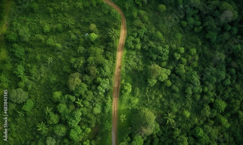 Aerial top view rural road in the forest, dirt road or mud road and rain forest, Aerial view road in nature, Ecosystem and healthy environment, Generative AI  © The Framed Life