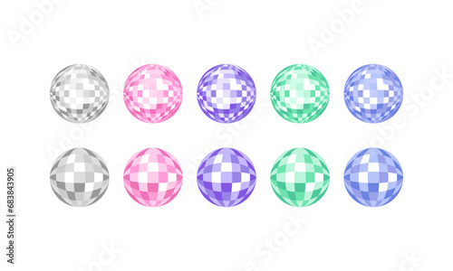 Set of colorful disco balls. Vector flat illustration of disco mirror spheres. Festival, party clipart