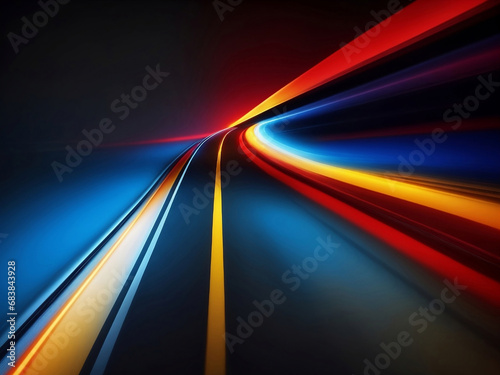 speed motion blur red blue yellow road background. generative ai